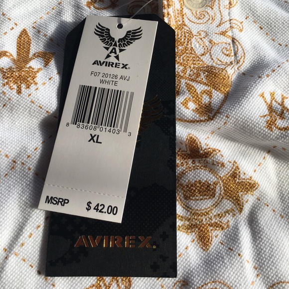 Brand New Avirex White Polo Size XL, Gold Designs - Picture 3 of 6